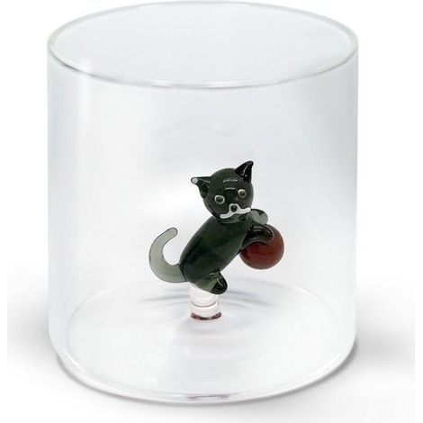 WD LifeStyle Bicchiere Vetro Borosilicato Cc 250 ml Decoro Gatto (1/2)