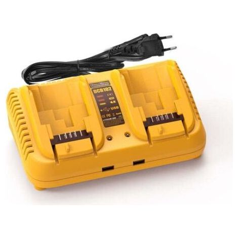 2-port charger for Dewalt 20V Max batteries - Compatible 12V/20V Li-ion batteries - Yellow - Fast charging (1/4)