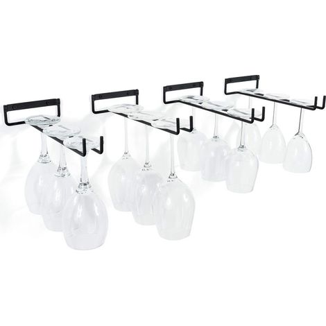 Ensemble de 4 porte verres à vin Chiraz noirs de 30 cm, fixation murale en fer forgé (1/5)
