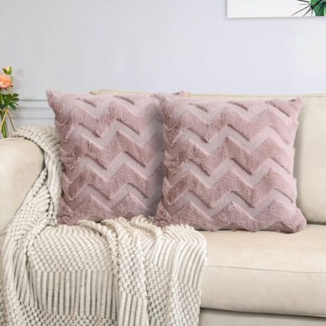 Housse de Coussin 45x45 pour Canape: Lot de 2 Housses de Coussins Canapé Doux Lisse Peluche Carré Taie Oreiller Boheme Taie d'oreiller Decoration pour Jardin Maison Salon Chambre (Rose) (1/5)