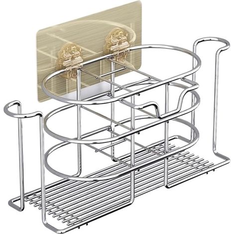 Organizador de ducha de acero inoxidable con soporte para cepillo de dientes, para montaje en pared o encimera, no requiere taladrar.