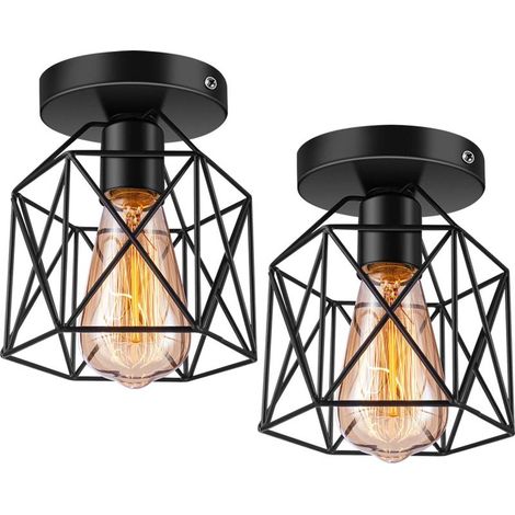 Plafonnier semi-encastré E26 E27 style industriel rétro noir, lot de 2, idéal pour porche, couloir, cuisine ou ambiance champêtre. (1/5)