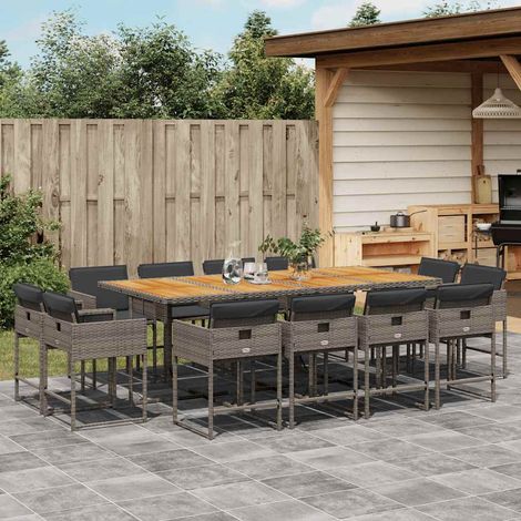 vidaXL Set da Pranzo da Giardino 13pz con Cuscini Grigio in Polyrattan