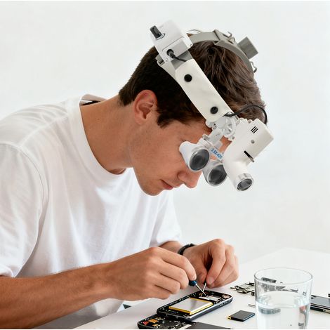 Loupe binoculaire médicale 3,5X à éclairage LED à intensité réglable, avec bandeau ajustable, pour la réparation de montres et de téléphones, Luminaire (1/5)