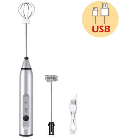 Elektrisk mjölkskummare USB Uppladdningsbar, visp, skummare, svart Silver