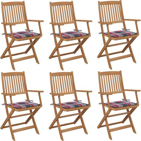 Lot de 6 Chaises de jardin pliables Fauteuils de Jardin avec coussins avec coussins Bois d'acacia 87864 (1/5)