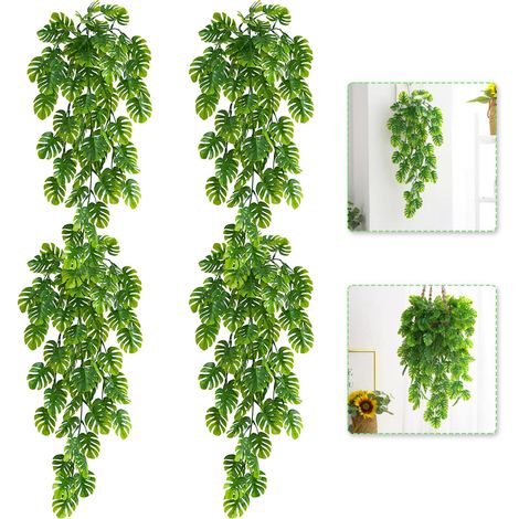 4 plantes grimpantes artificielles à suspendre en feuilles de Monstera tropicales - Décoration extérieure polyvalente pour jardin et décoration murale (1/5)