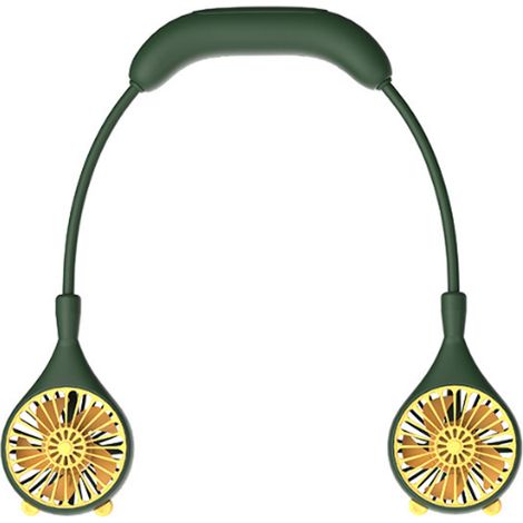 Ventilateur de cou rechargeable USB, mignon, portable, rétractable, universel et réglable, idéal pour le sport en extérieur et les voyages (vert). (1/5)