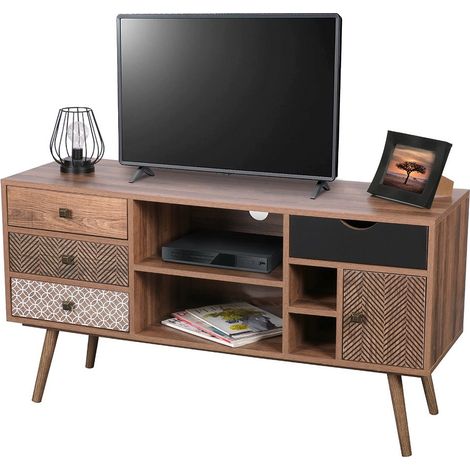 Mueble para TV colección ALTA color roble con 4 cajones - Diseño escandinavo y almacenamiento práctico