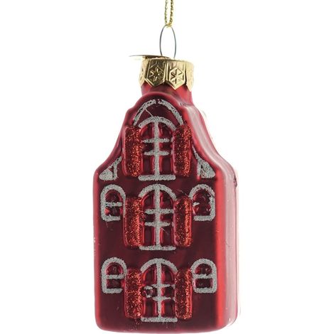 Kaemingk Weihnachtsanhänger Amsterdammer Grachtenhaus Rot 7,5 cm - Glas
