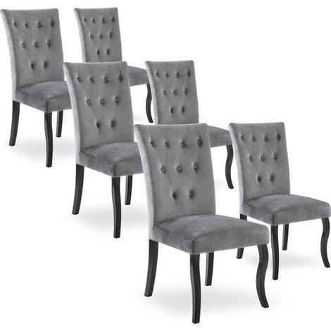 Lot de 6 chaises capitonnées Chaza Velours Gris (1/2)