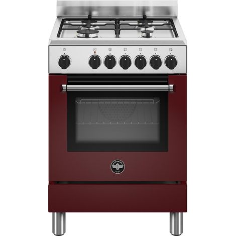 Bertazzoni La Germania Americana AMN664EVIV/24. Tipo di prodotto: Cucina, Colore del prodotto: Borgogna, Tipo di controllo: Manopola. Tipo di piano cottura: Gas, Numero totale di fuochi: 4 Fornello...
