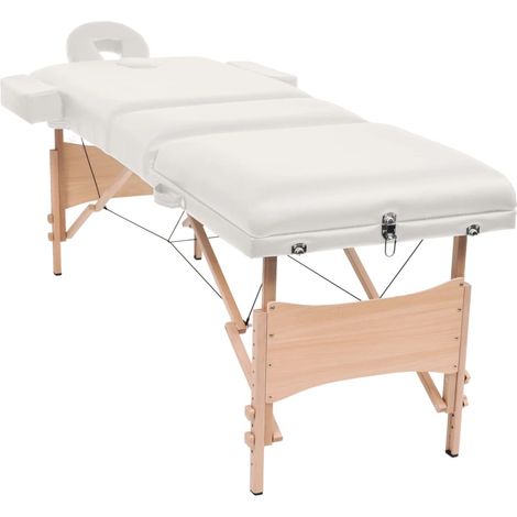 Table de massage pliable et tabouret 10 cm d'épaisseur Blanc (1/5)