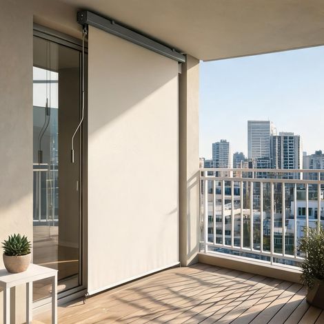 Rideau occultant pare-soleil pour porte-fenêtre 250 x 160cm crème (1/5)