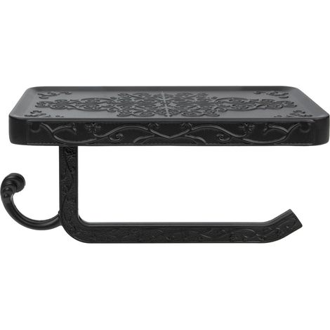 Support rouleau WC, aluminium/noir/sans perçage/avec étagère (1/5)