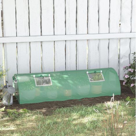 Mini serre tunnel de jardin pour semis, tomates et plants, 200 x 80 x 45 cm, 4 fenêtres moustiquaires, bâche PE verte anti-UV, pour prolonger vos cultures - CHICFURN (1/5)