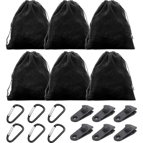 Lot de 6 Sacs de Lestage Portables pour Tonnelle, 6 Sacs de Poids+6 Boucles d'escalade+6 Clips pour Rideaux D'extérieur, Tentes, Nappes, Auvents, Tapis de Pique-Nique (1/5)