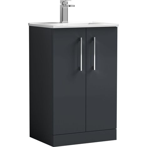 Balterley Modern Bathroom 2 Soft Close Door & Minimalist Floor Standing Vanity Unit Basin, Dark Grey, 345mm