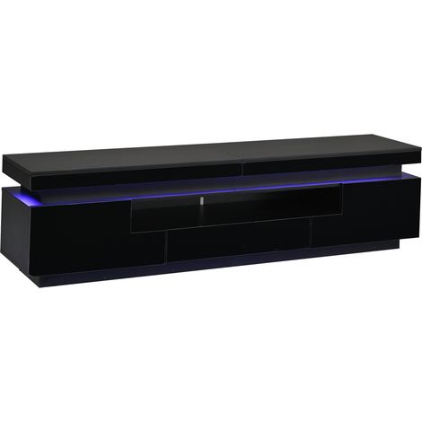 Schwarzes TV-Lowboard 175 x 38 x 45 cm mit LED, 2 L-Schränken und 1 Schublade (1/5)