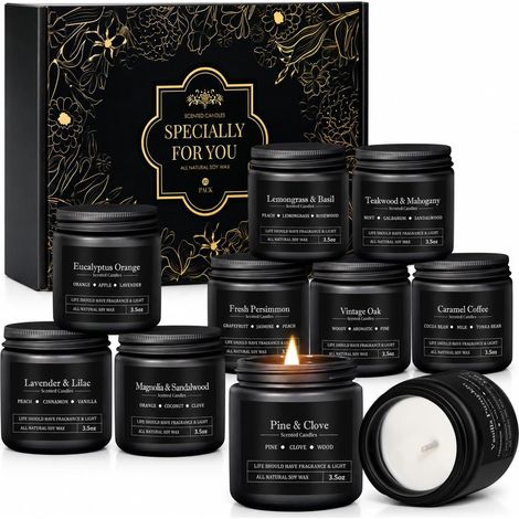 Coffret Bougies Parfumées Homme, 10 Bougies en Cire de Soja Naturelle, Coffret Cadeau Premium avec 10 Senteurs Masculines, Cadeau Homme Anniversaire, Noël, Fête des Pères, Mari, Papa, Copain (1/5)