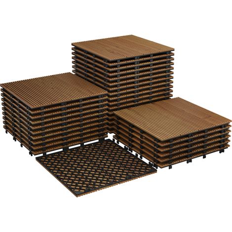Outdoor Floor Tile Set - 22PCS - Brown Paint, 30x30cm, Wooden - for Garden, Patio, Balcony (1/5)