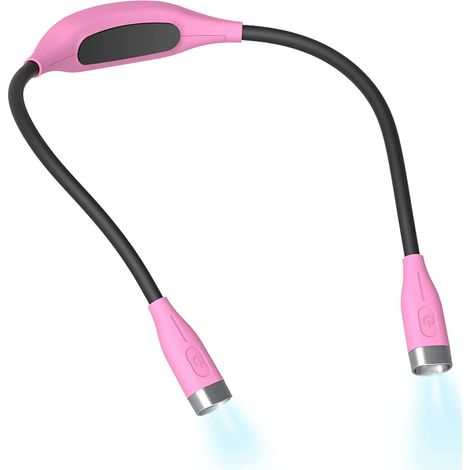Lampe de cou LED rose à porter autour du cou, double tête 4 LED, 3 températures de couleur, col flexible 360°, lampe de lecture rechargeable mains‑libres pour lire au lit (1/5)