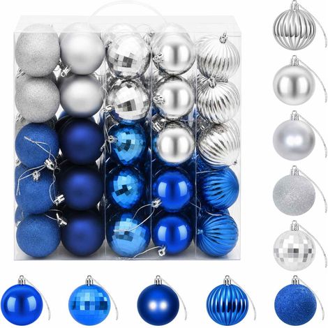 vidaXL Juego de bolas navideñas 75 uds. Azul y plateado 6 cm (1/5)