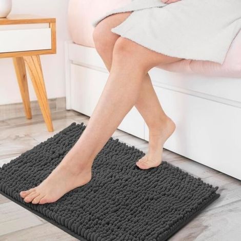 Chenille-Badematte, 40 x 60 cm, rutschfest, super saugfähig und weich, waschbar, dunkelgrau