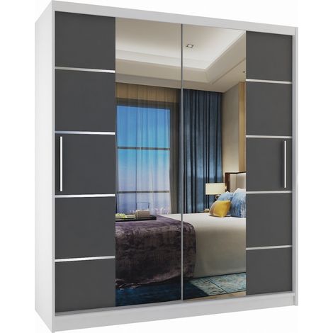 Schiebeschrank Belini 133 cm Mit Schubladen mit Spiegel grau stahlglänzend Hersteller (1/3)
