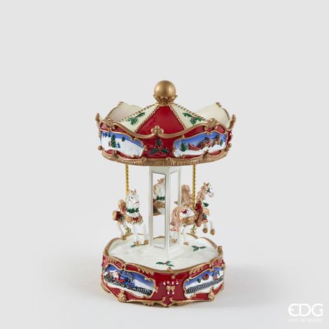 EDG Enzo De Gasperi Carillon Cavalli Giostra H25 Bianco e Rosso Natale