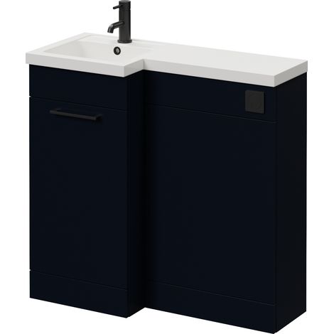 Napoli 390 Deep Blue 900mm Single Door Vanity Unit Toilet Suite with Left Hand Square Lucia Basin - 900mm - Matt Black 160mm HandleWithout Kingston Toilet Pan