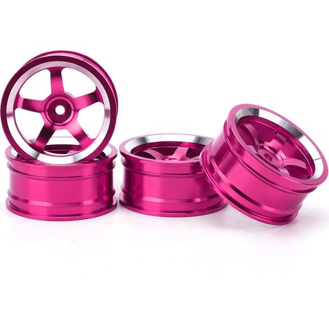 4 Pièces Moyeu de Roue en Alliage d'Aluminium 1/10 Accessoire RC Compatible HSP 94123 Voiture de Drift Touring Rose (1/5)