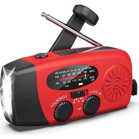 Radio à manivelle avec lampe torche pour les urgences, radio solaire portable, radio météo AM/FM NOAA auto-alimentée avec batterie externe et chargeur de téléphone portable, rechargeable par USB (1/5)