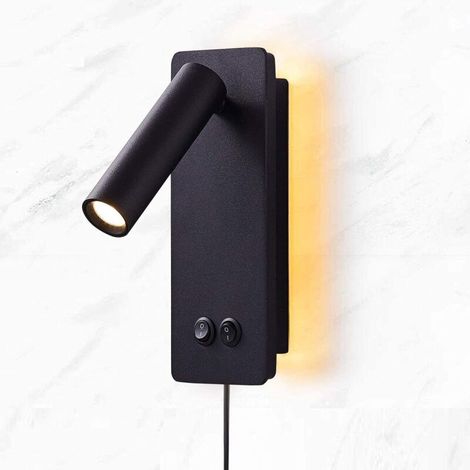 LED reading wall light for bedroom, backlit night light, warm color wall light 3W + 6W 3000k (black) (1/5)