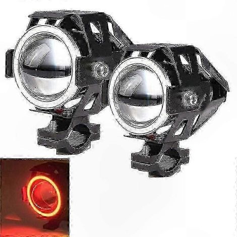 Projecteur LED Moto 125W U7 Feu de Route avec Halo Angel Eye, Lampe Anti-Brouillard Spot pour Moto, Éclairage Supplémentaire Puissant