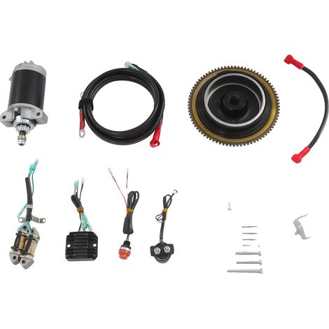 Kit de arranque para motores fueraborda, arranque eléctrico, compatible con motores de 4 tiempos, color negro. (1/2)