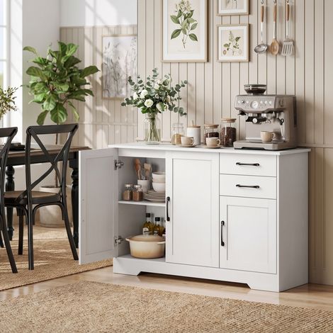 Buffet de cuisine avec portes à fermeture amortie, 2 tiroirs, blanc (1/5)