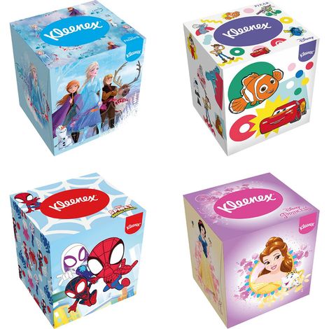 KLEENEX - Fazzoletti Disney Cubic Box (12 scatole da 48 fazzoletti) - giocoso con i personaggi preferiti dei tuoi bambini (1/5)