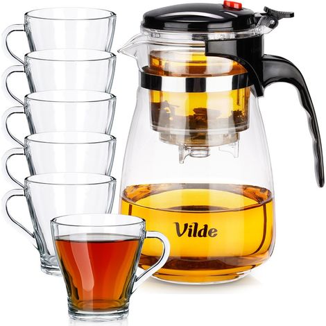Glaskrug mit Tee-Aufsatz, 960 ml + 250 ml Gläser, 6 Stück. (1/5)