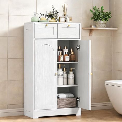 Meuble de salle de bain 3 compartiments avec tiroirs et étagère (1/5)