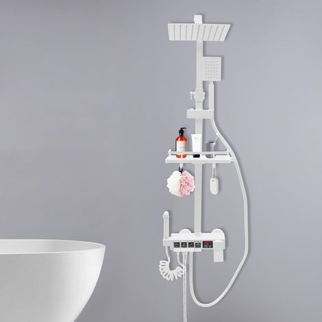 Duschensystem mit Wasserhahn, komplettes Set mit 4 Ausgängen Handdusche Duschkopf Badezimmer- und Hotelduschenset mit LED-Display (weiß) (1/5)