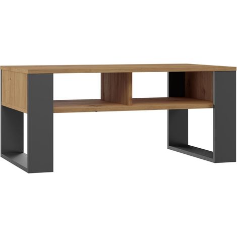 AUREA - Tavolino rettangolare in stile loft - Dimensioni 90x58x50 cm - Tavolino con 2 ripiani (1/4)