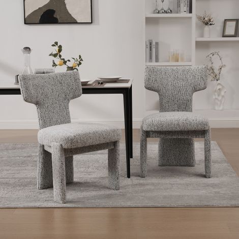 Ensemble de 2 chaises modernes en chenille avec pieds en bois d'hévéa – Chaises d'appoint sans accoudoirs et dossier incurvé pour salon, chambre, restaurant, café, salle à manger, réception, BLANC-NOI (1/4)