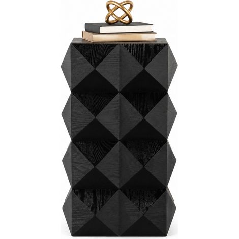 CHICFURN Tavolino retrò 60 cm in MDF e legno nero, senza montaggio, rilievo 3D (1/5)