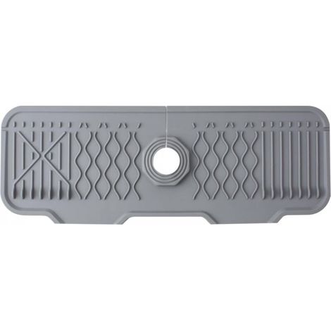 Tapis de robinet en silicone, protection anti-éclaboussures pour robinet d'évier, bac d'égouttement pour robinets à poignée, tapis d'évier pour comptoir de cuisine et de salle de bain (gris, 43 cm) (1/5)