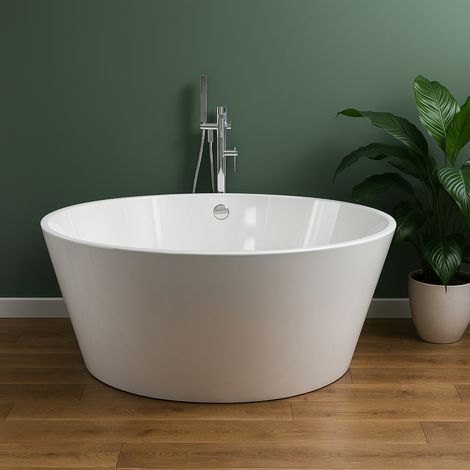 Vasca da bagno free standing tonda acrilico bianco lucido cm Ø 145 x h 58 cm (1/5)