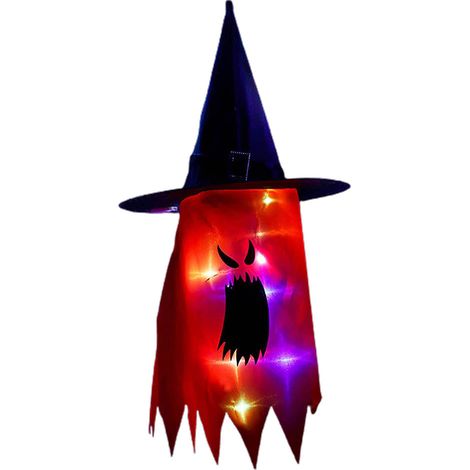 Guirlande lumineuse LED fantômes et chapeaux de sorcière suspendus pour Halloween, décoration extérieure pour arbre, porche ou jardin.