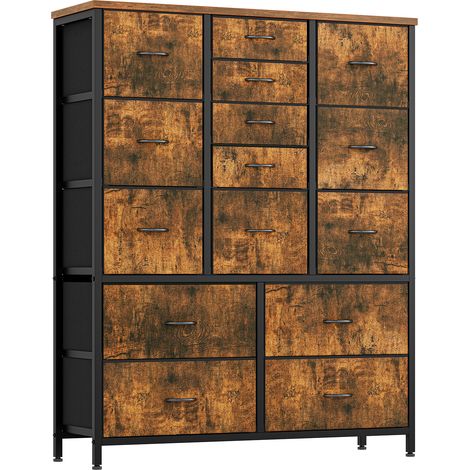 Commode Armoire de rangement 15 tiroirs en tissu avec poignées Cadre en métal Style industriel,100x30x123 cm Brun (1/5)