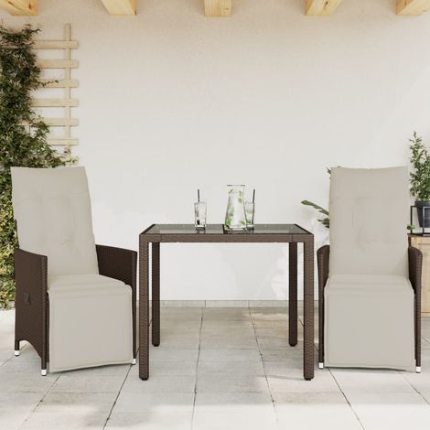 3-tlg. Garten-Bistro-Set mit Kissen Braun Poly Rattan (1/5)