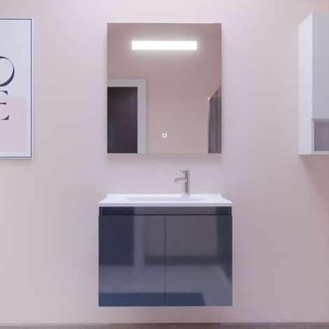 Meuble PROLINE 70 cm avec plan vasque et miroir Elégance ht80- Gris- Plan vasque en Résine